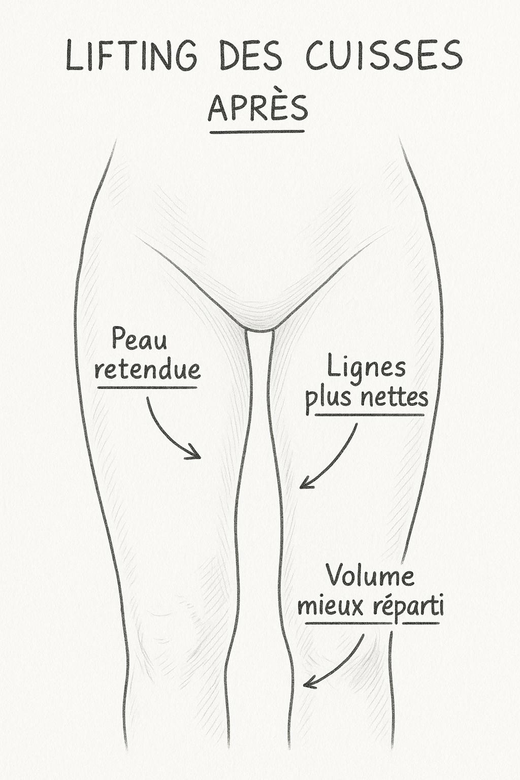 Après lifting des cuisses - Résultat après intervention chirurgicale