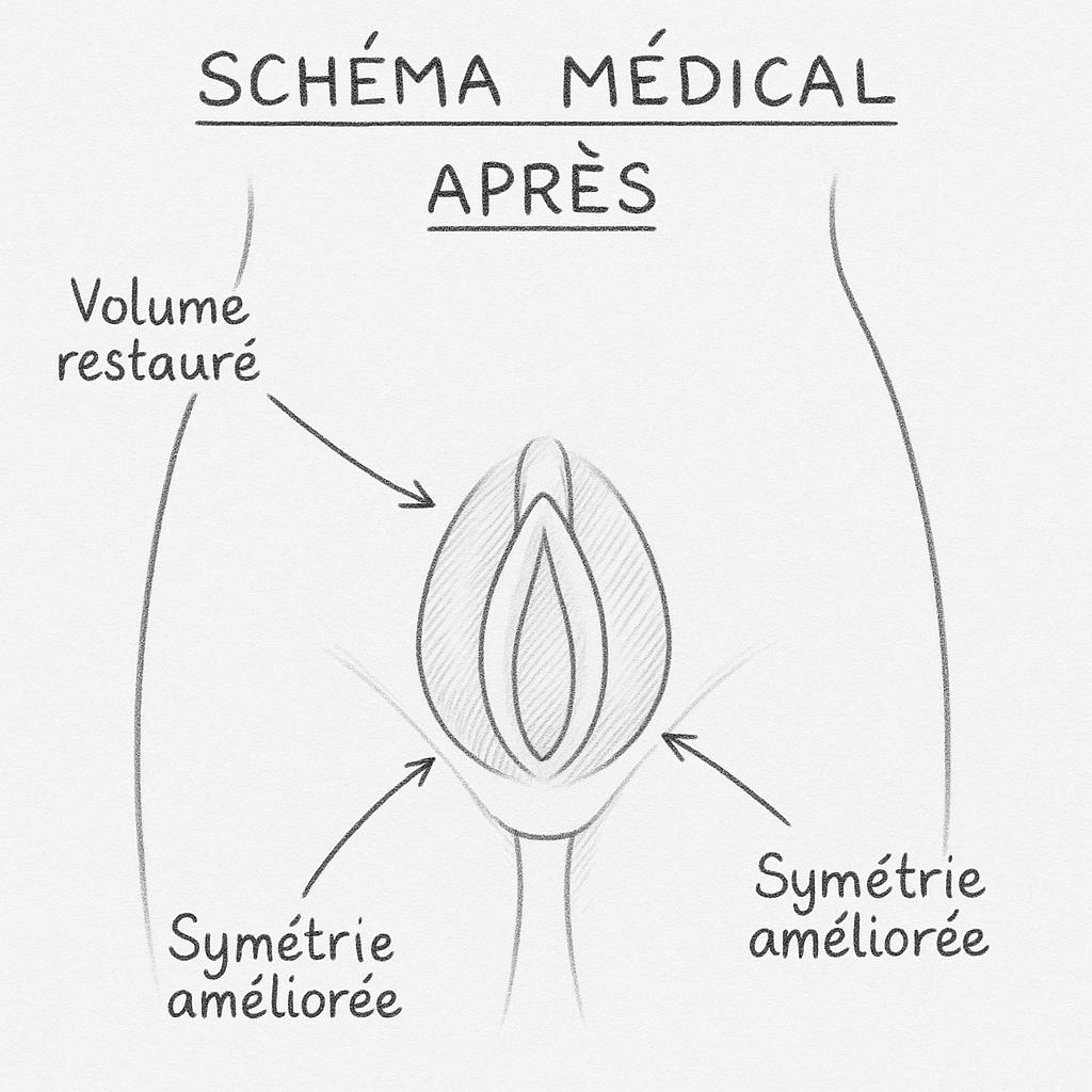 Après lipostructure des grandes lèvres - Résultat après intervention chirurgicale