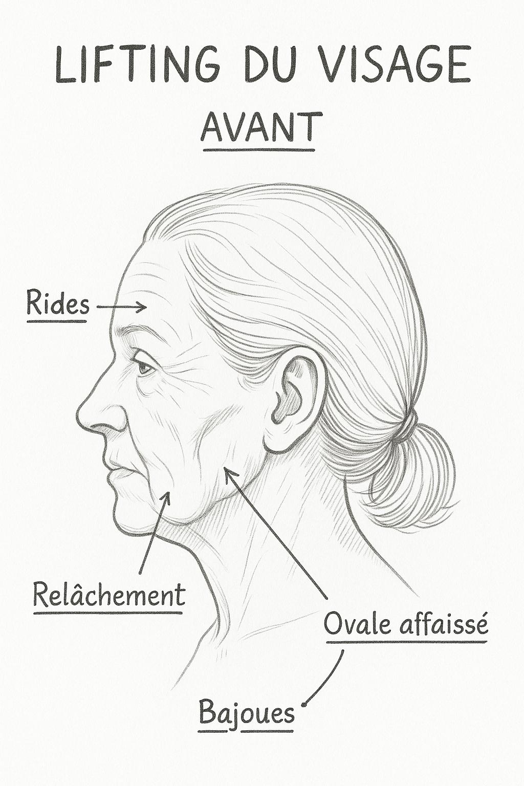 Avant lifting visage - État initial avant intervention chirurgicale