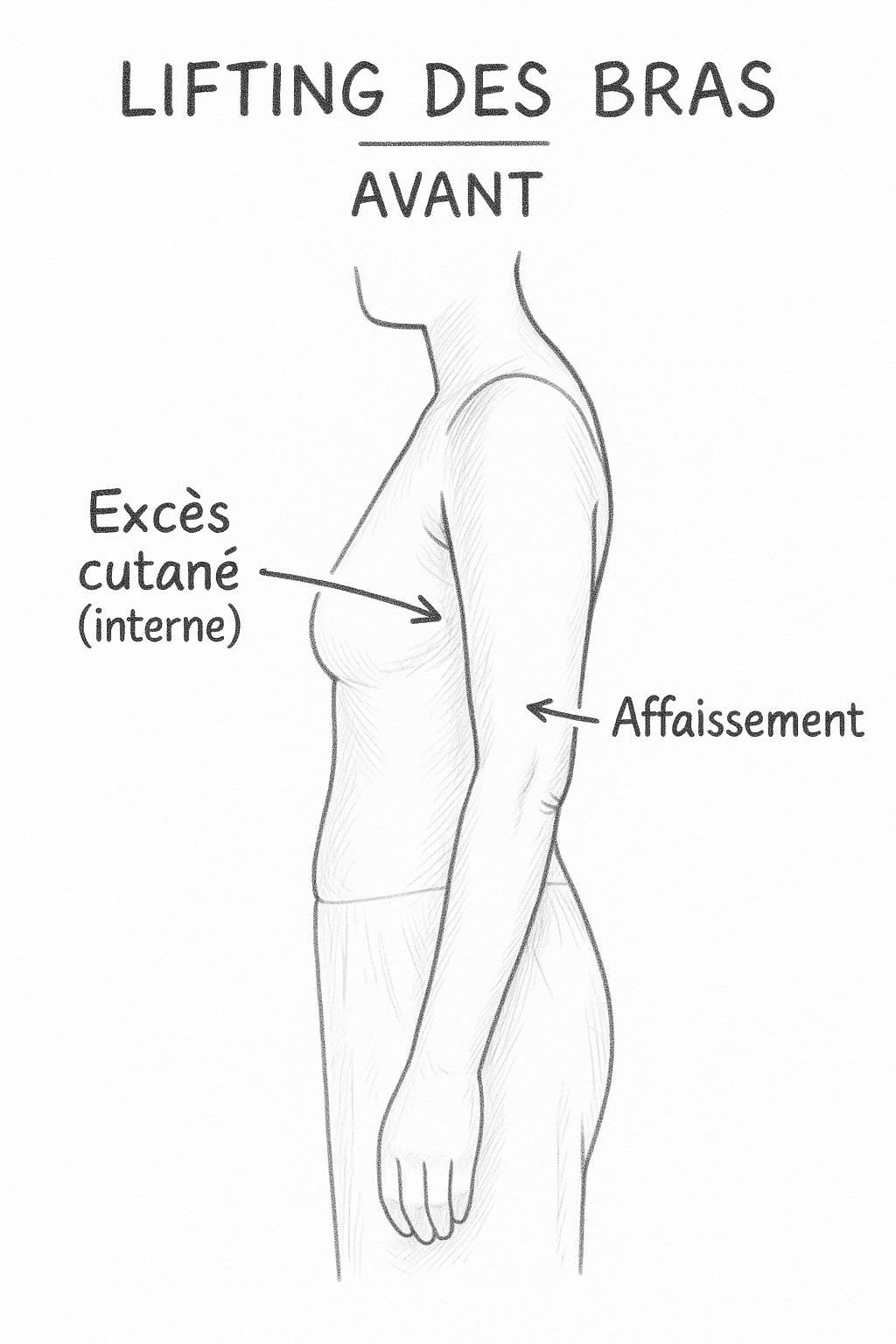 Avant lifting des bras - État initial avant intervention chirurgicale