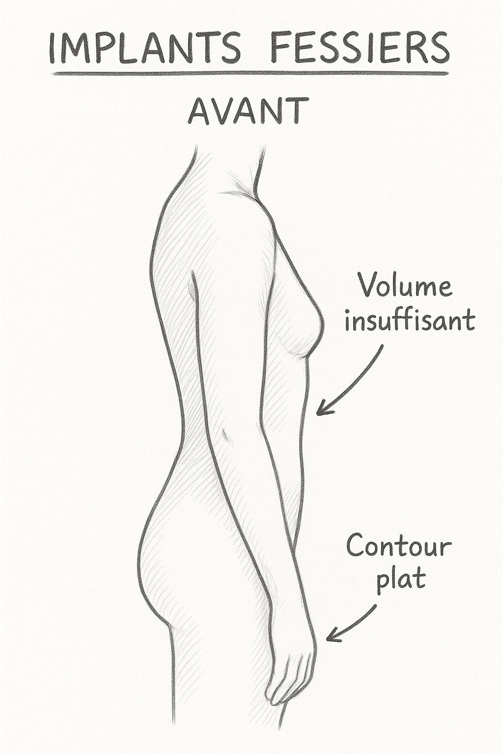 Avant implants fessiers - État initial avant intervention chirurgicale