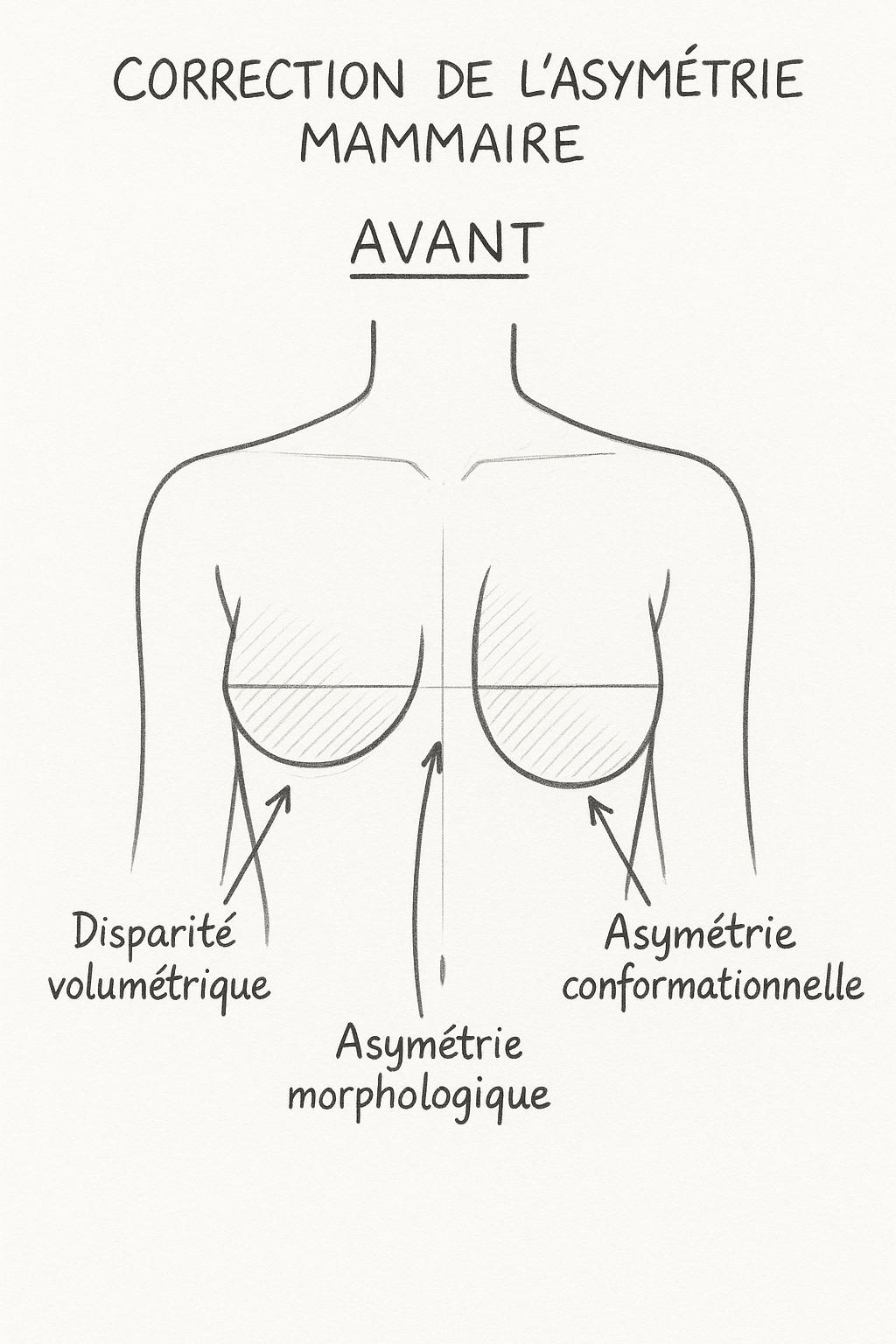 Avant correction de lasymétrie mammaire ‣ Dr Faten Ben Rhouma - Site officiel Avant correction de l'asymétrie mammaire - État initial avant intervention chirurgicale