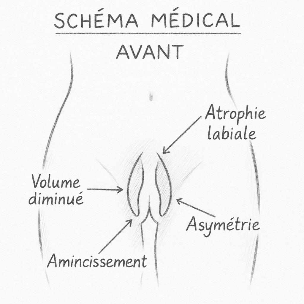 Avant lipostructure des grandes lèvres - État initial avant intervention chirurgicale