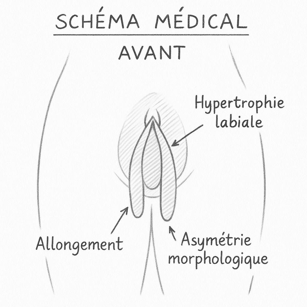Avant nymphoplastie ‣ Dr Faten Ben Rhouma - Site officiel Avant nymphoplastie - État initial avant intervention chirurgicale